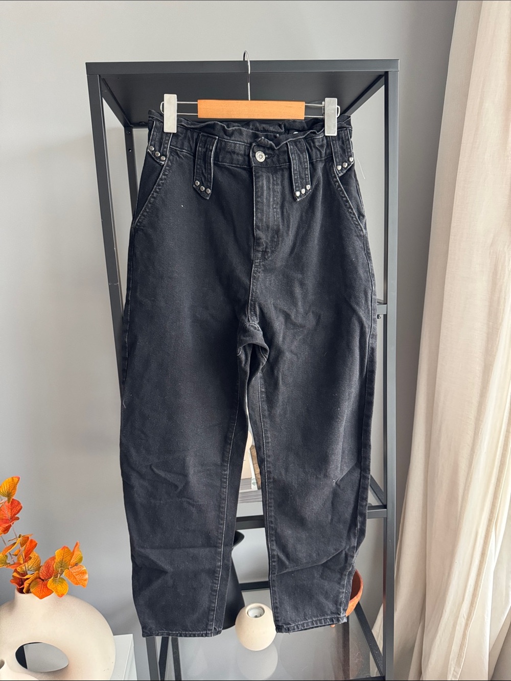 248.Zara Black Slim Women’s Jeans with Studded Belt Loops